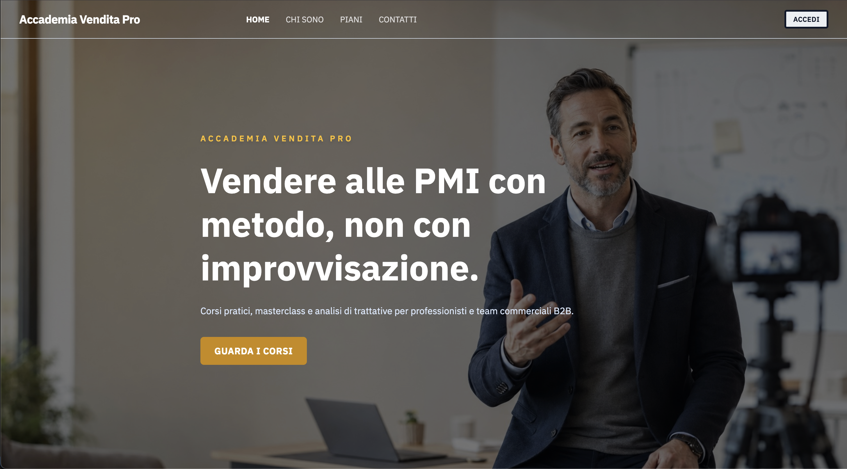 Home della piattaforma corsi Accademia Demo di Monkeevideo visualizzata su un laptop